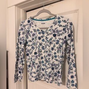 Basic Editions Blue and Purple Floral Long Sleeve Top